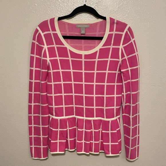Banana Republic Sweaters - Banana Republic Pink Windowpane Peplum Sweater Top Size Medium Preppy Barbiecore